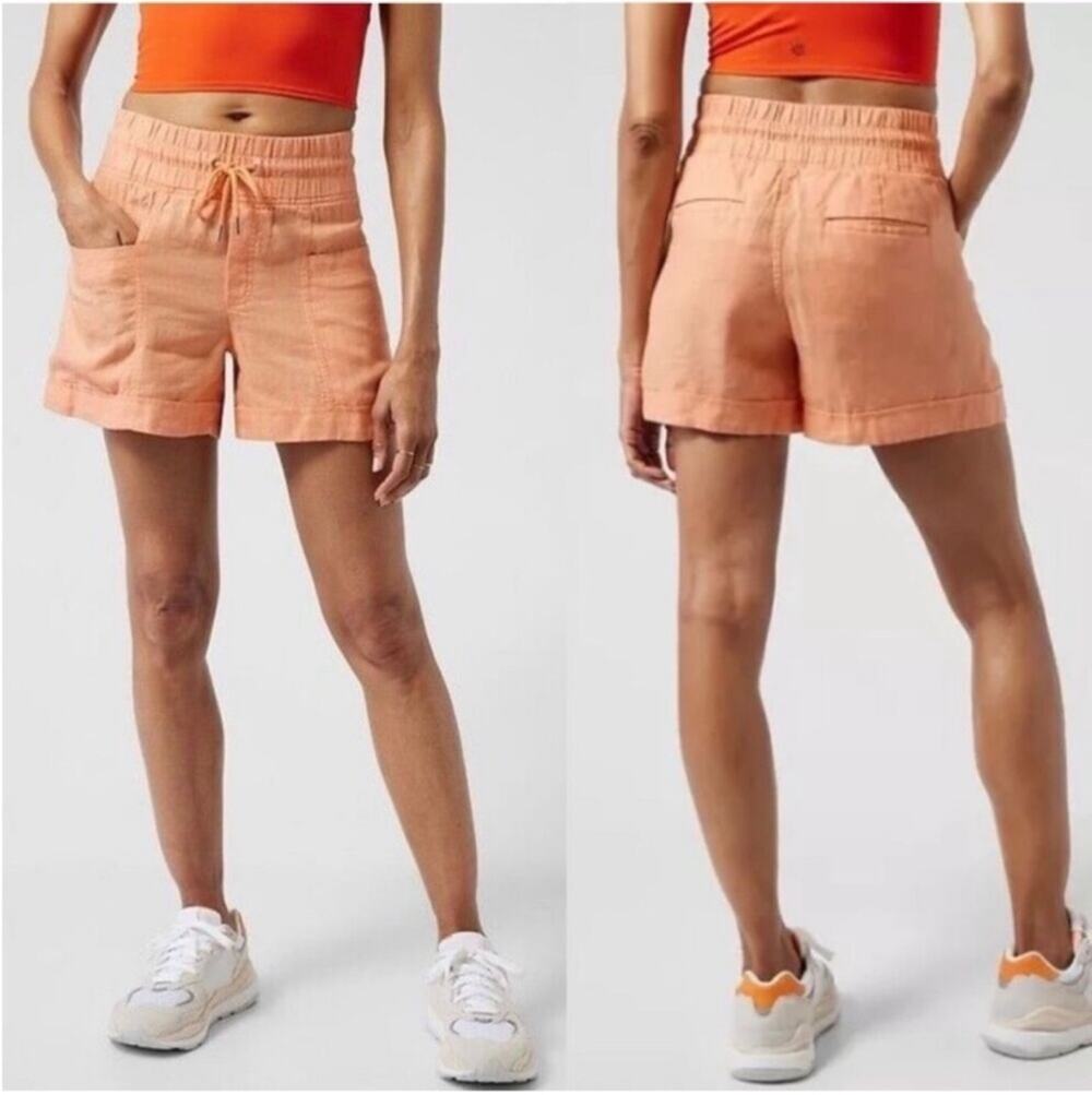Athleta Shorts Womens 0 Orange Cabo Linen Relaxed Casual Vacation Breathable